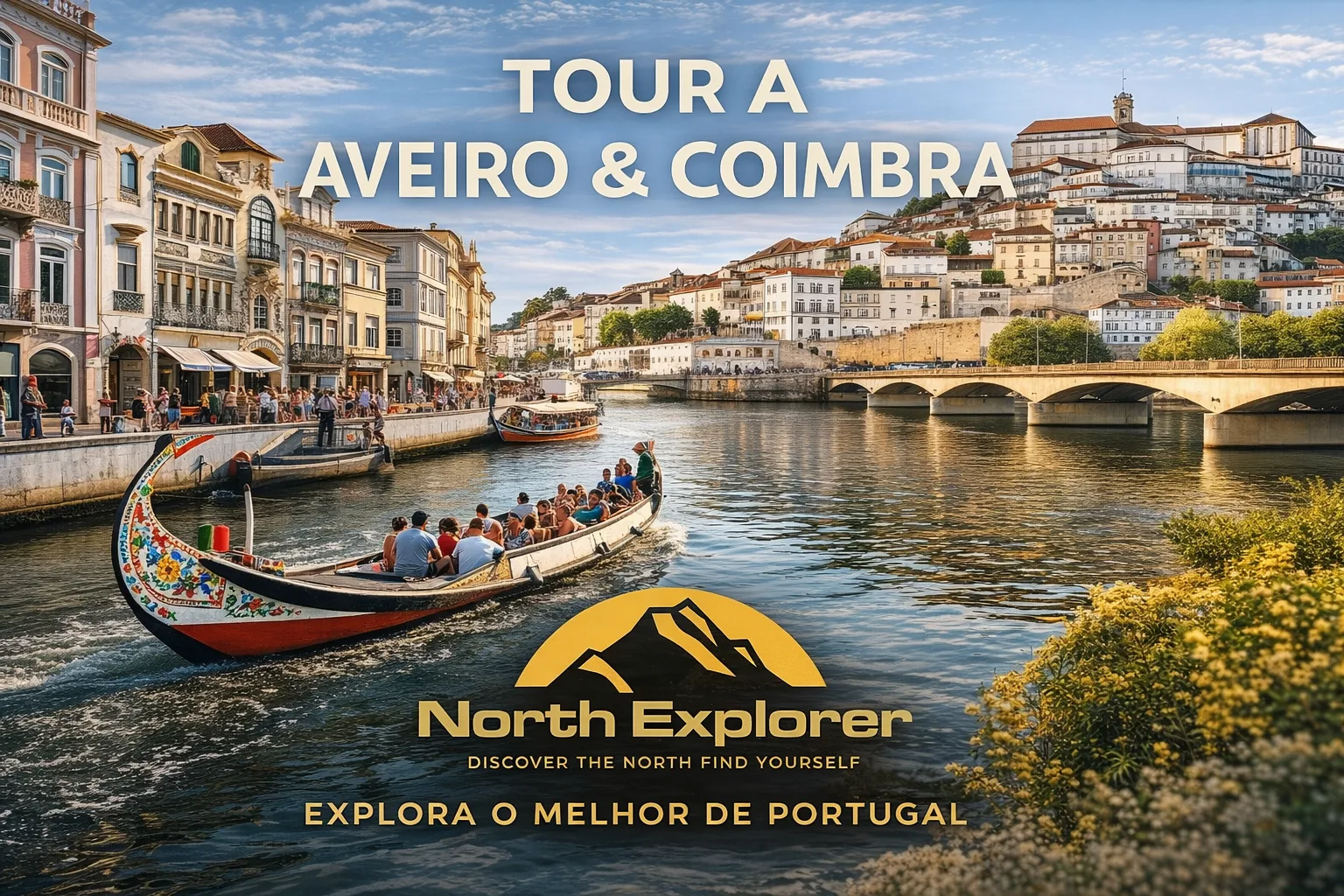 Moliceiro boat on the canal in Aveiro and the city of Coimbra